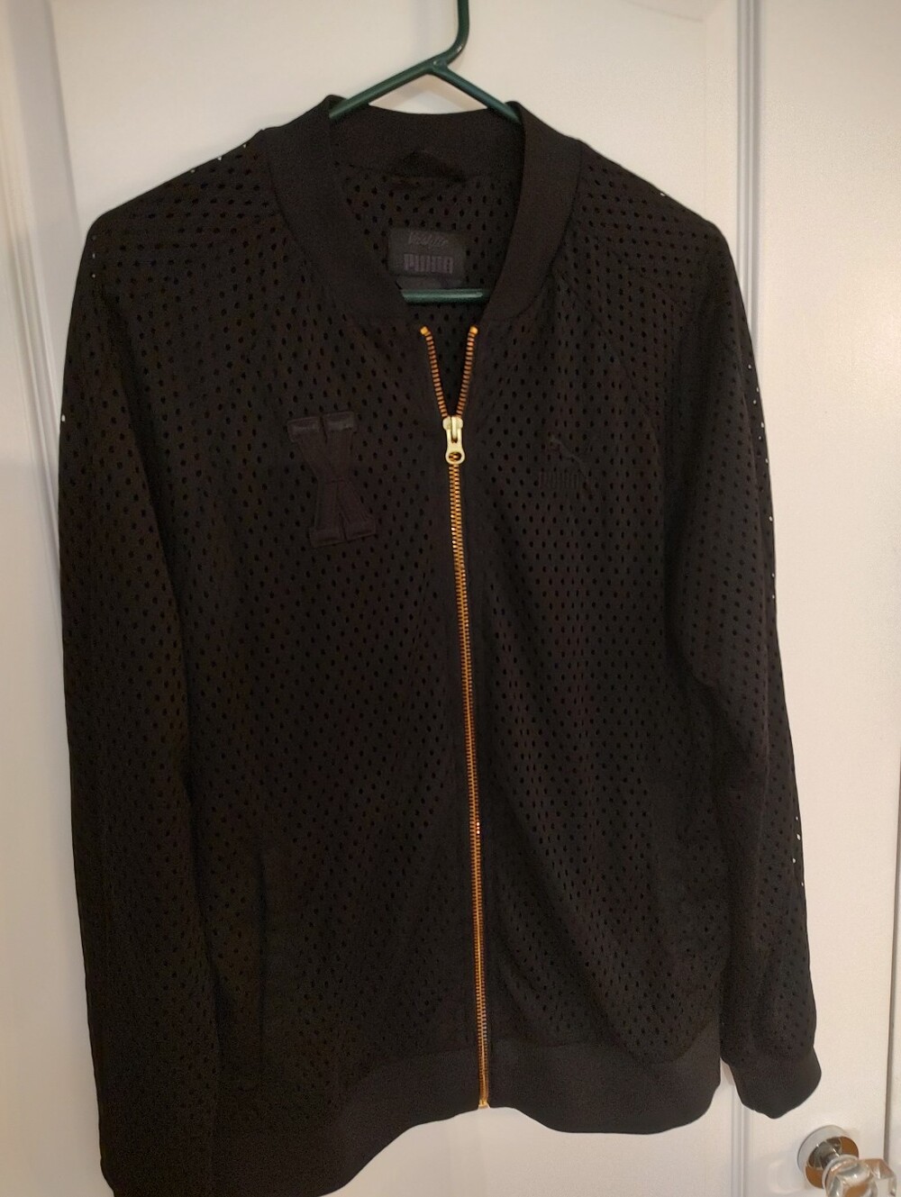 Puma Black Perforated Bomber Jacket with Gold Zipper